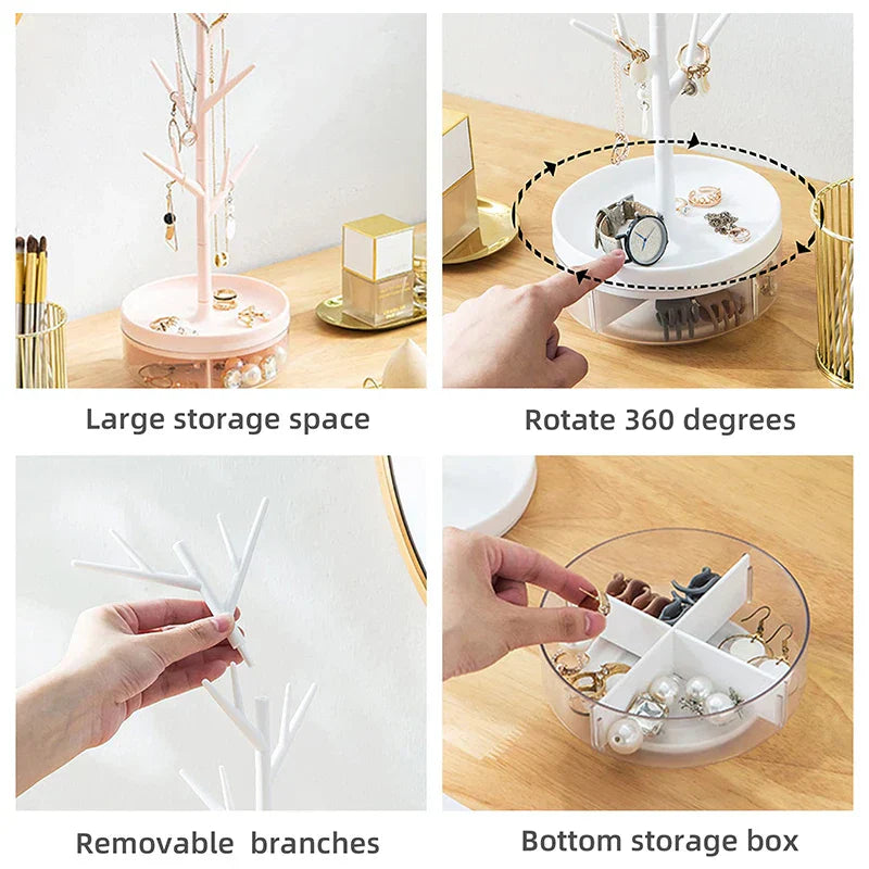 Branch Jewelry Rack With Rotatable Base and Storage Box Tree Tower